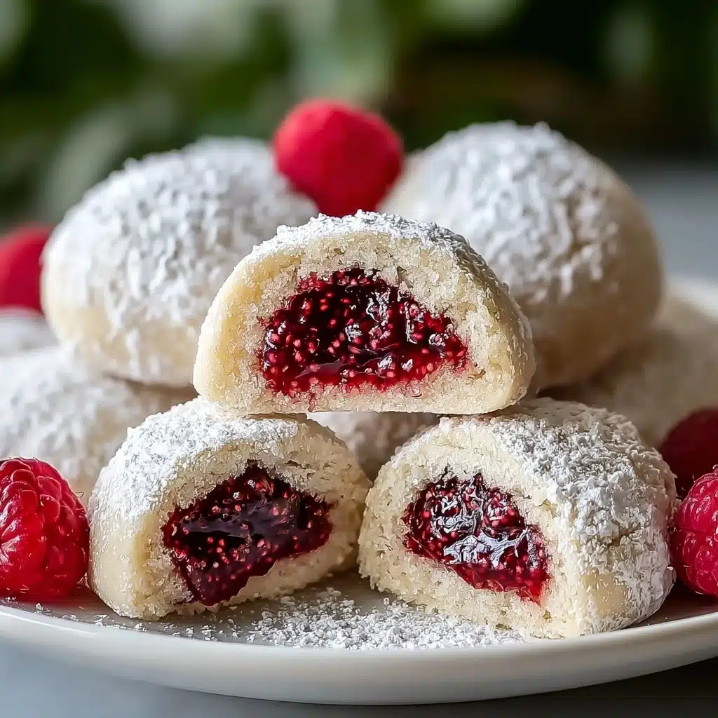 Raspberry Filled Almond Snowball Cookies Recipe - Recipe Image