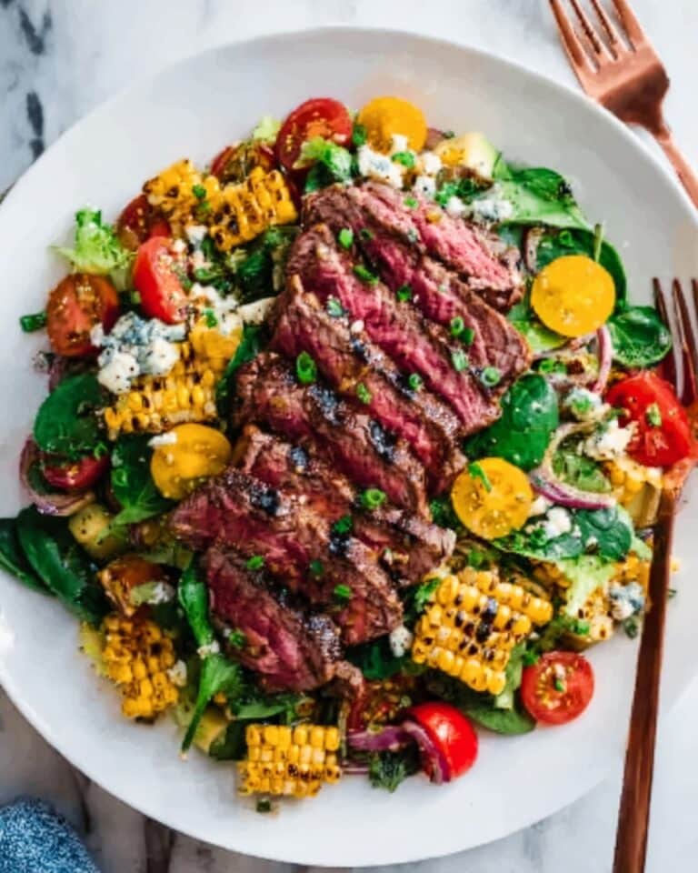 Balsamic Steak Gorgonzola Salad with Grilled Corn Recipe