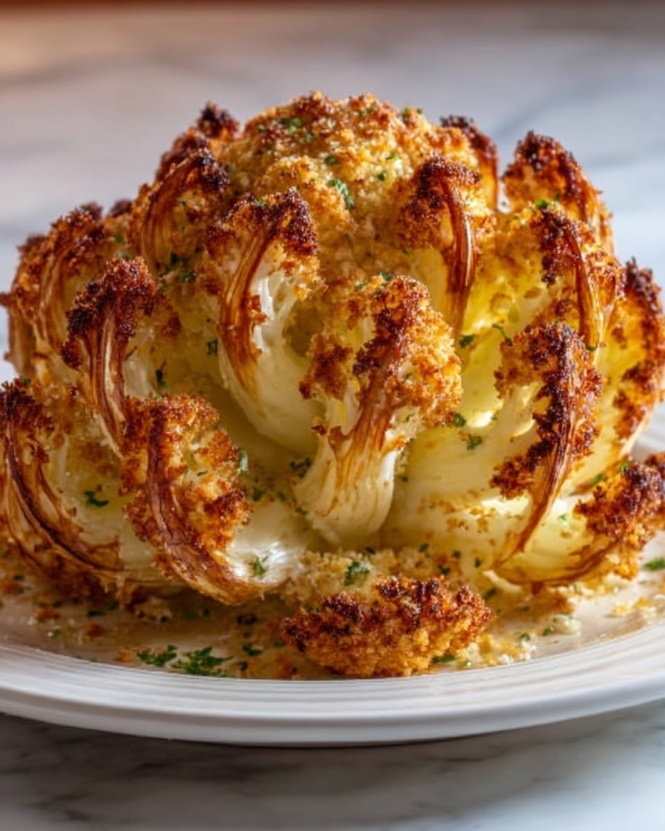 The image shows a blooming onion with many layers of thin, crispy, golden-brown fried petals spread out like a flower on a white plate. The onion's outer edges are darker and crunchy, while the inside is lighter with a soft texture. The white marbled surface under the plate contrasts with the warm colors of the fried onion, and some small green herbs or seasoning bits can be seen scattered on the plate near the onion. photo taken with an iphone --ar 4:5 --v 7