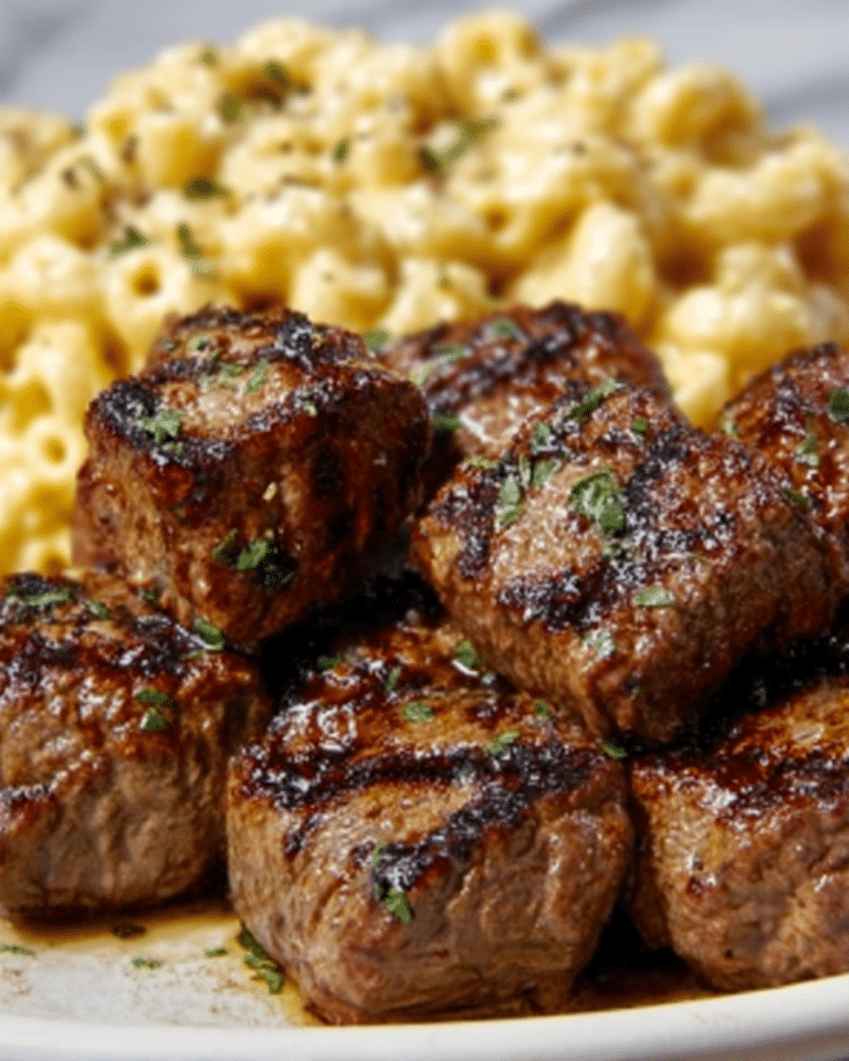 Garlic Butter Steak Bites with Creamy Parmesan Pasta Recipe