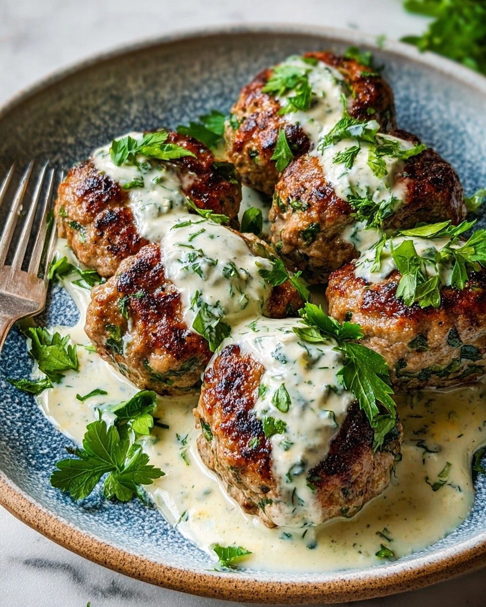 A close-up of a meatloaf sliced into thick pieces on a wooden board, with visible layers of cooked ground meat mixed with herbs and small bits of vegetables. The top is golden brown with a slightly crispy texture and melted cheese draped over the slices, sprinkled with chopped green herbs. The background is a white marbled texture. Photo taken with an iphone --ar 4:5 --v 7