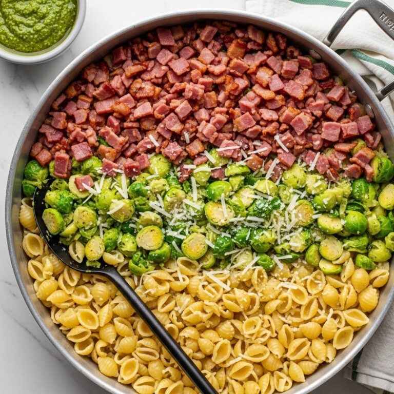 Brussels Sprouts and Bacon Pesto Pasta Recipe