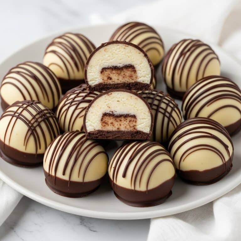 Baileys Cheesecake Balls with White and Dark Chocolate Drizzle Recipe