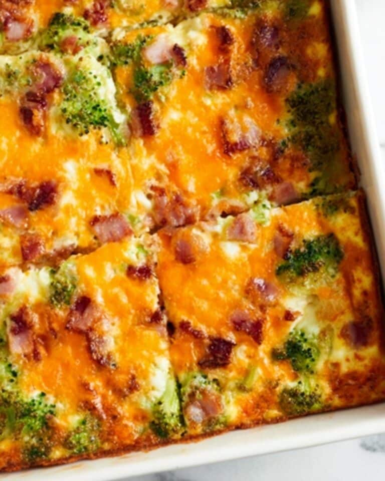 Broccoli Cheddar Egg Bake with Turkey Bacon Recipe