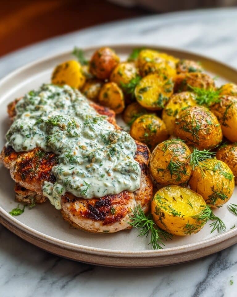 Spicy Yogurt Marinated Chicken with Dill Feta Cream & Crispy Baby Potatoes Recipe
