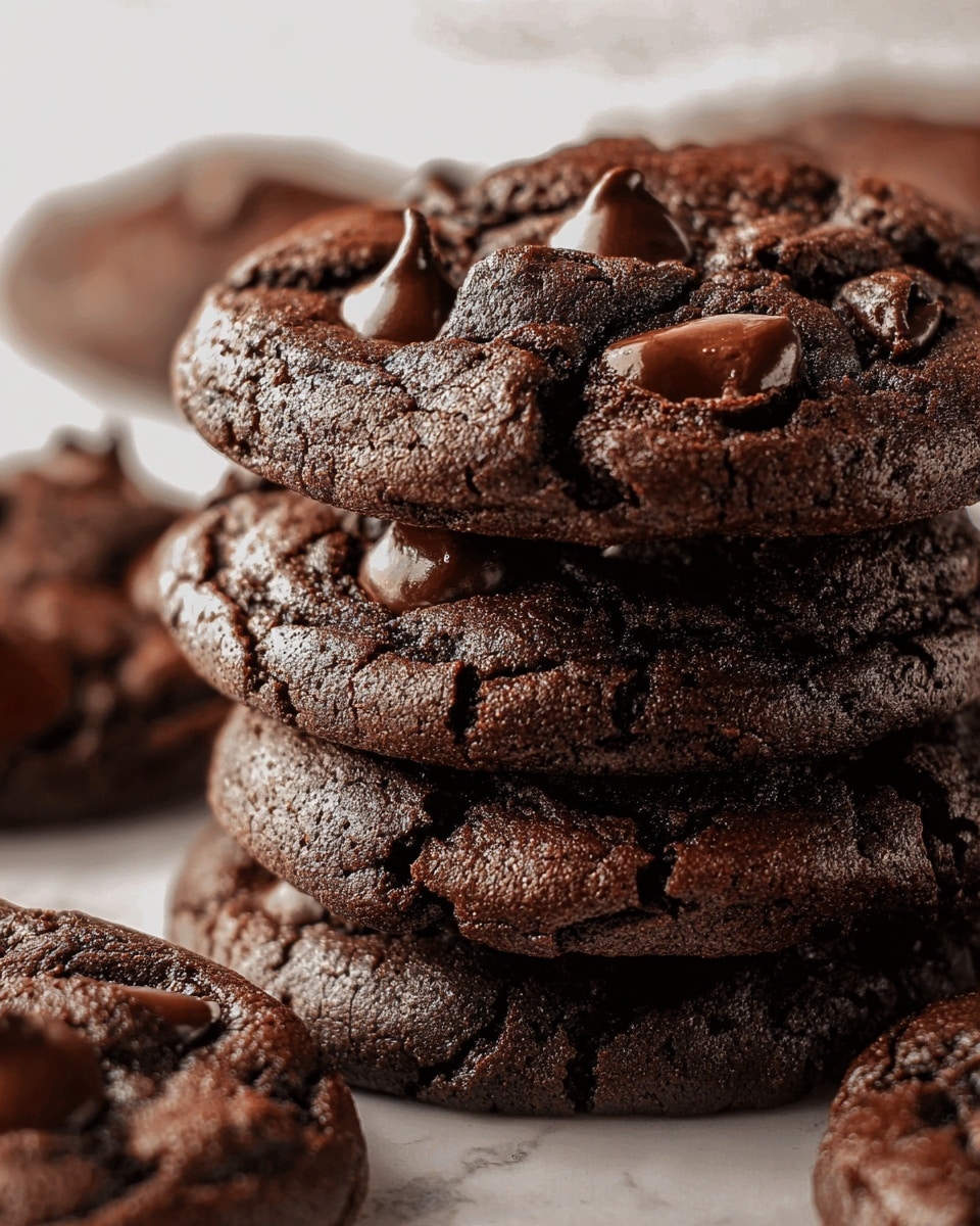 A close-up of a small chocolate cluster held by a woman's hand, showing glossy, dark brown chocolate coating with uneven, chunky textures made from nut or puffed rice pieces mixed inside. The cluster appears square and has a bumpy surface with shiny highlights. Around it, several similar chocolate clusters are placed directly on a white marbled surface, with soft lighting enhancing the rich chocolate color and texture. photo taken with an iphone --ar 4:5 --v 7