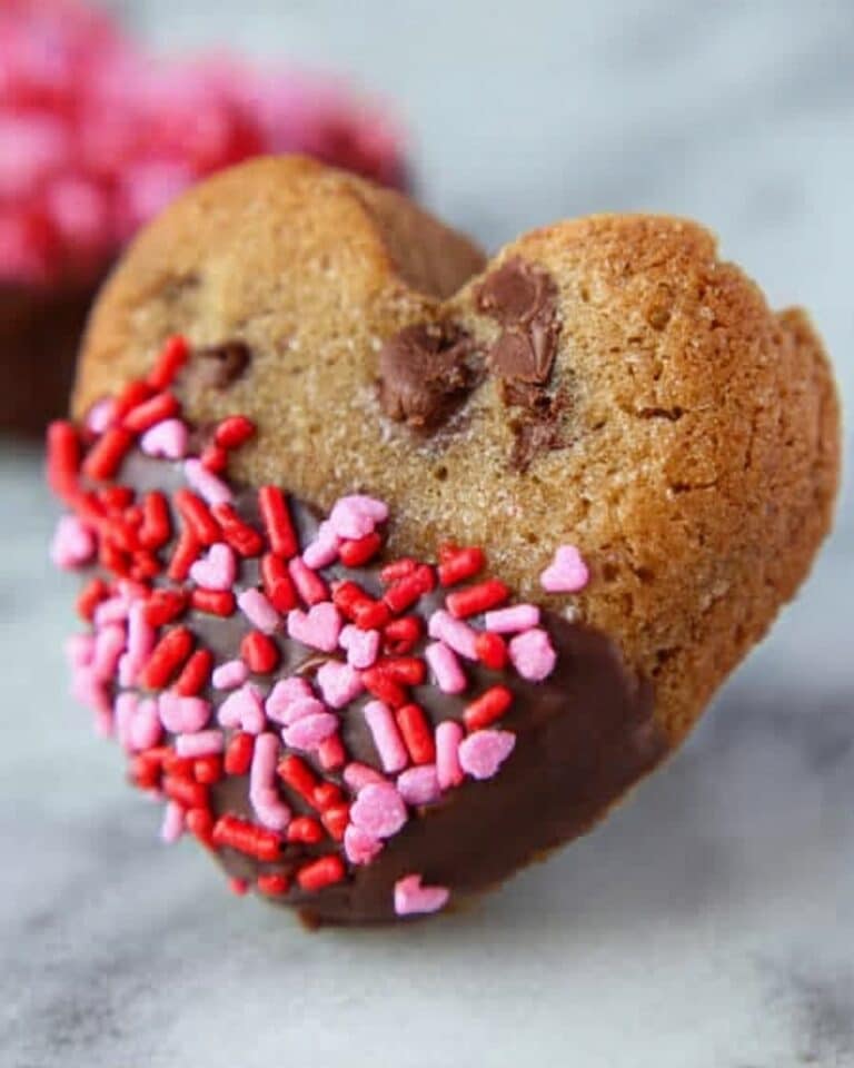 Chocolate Chip Heart Cookies with Sprinkles and Melted Chocolate Recipe