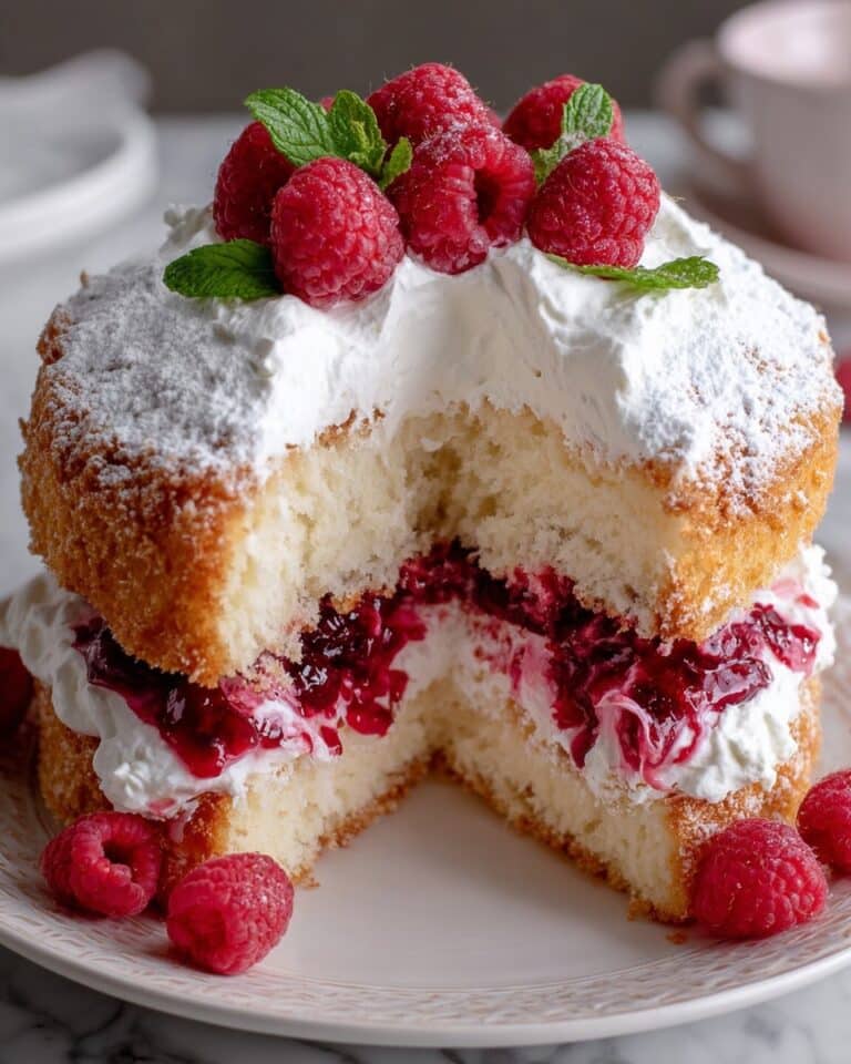 Raspberry Angel Food Cake with Raspberry Swirl Recipe