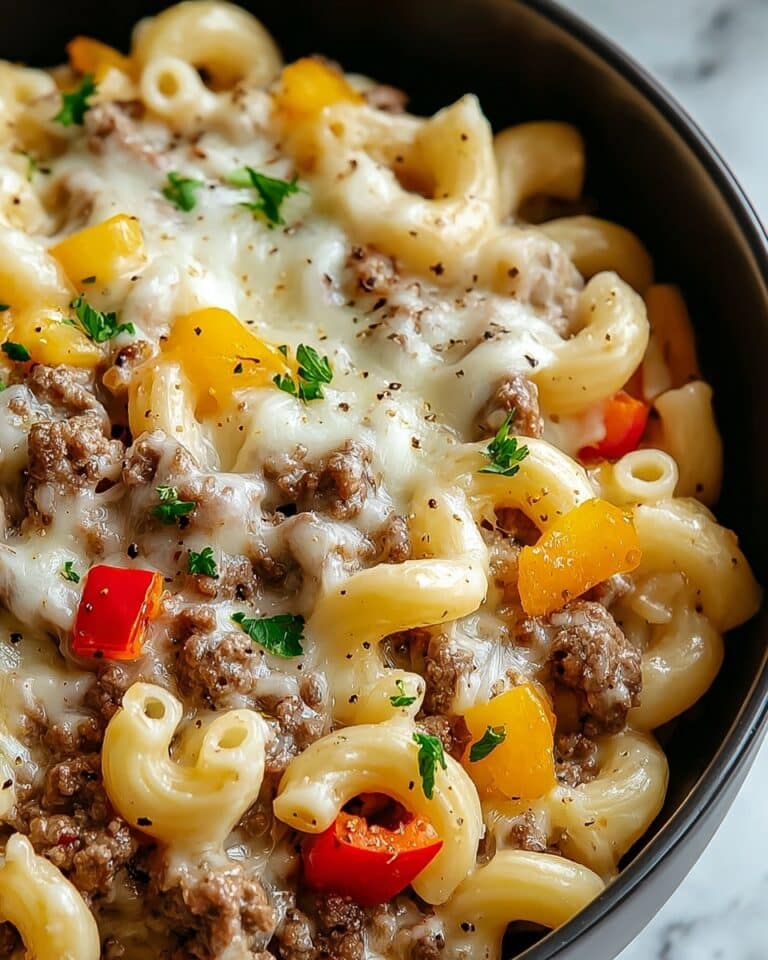 High-Protein Creamy Philly Cheesesteak Mac & Cheese Bliss Recipe
